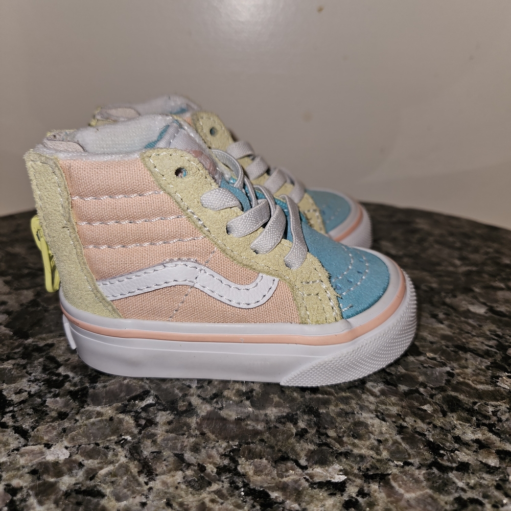 Vans Kids High-Top Sneakers - Blue, Tan, Yellow, Pink- Zip Up- Infant Sz 2 - Picture 3 of 8